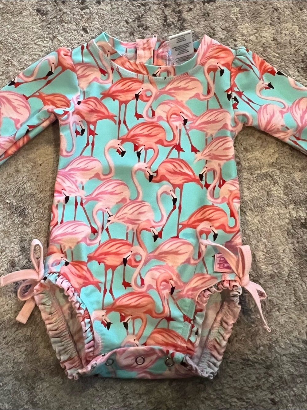 Ruffle Butts Pink Flamingo One-Piece in Mint